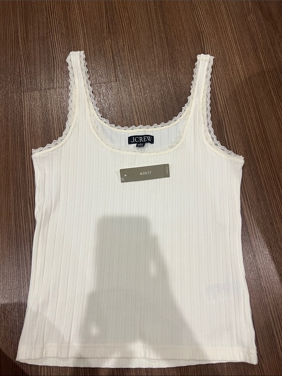 J. Crew Tops - J.Crew Cream Ribbed Lace-Trim Tank Top